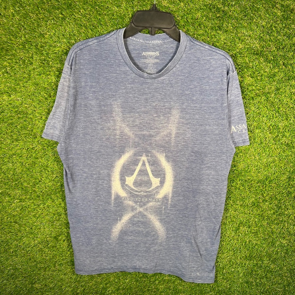 Assassins Creed Mens Large Blue Graphic T-Shirt Find Your Past Video Game Tee